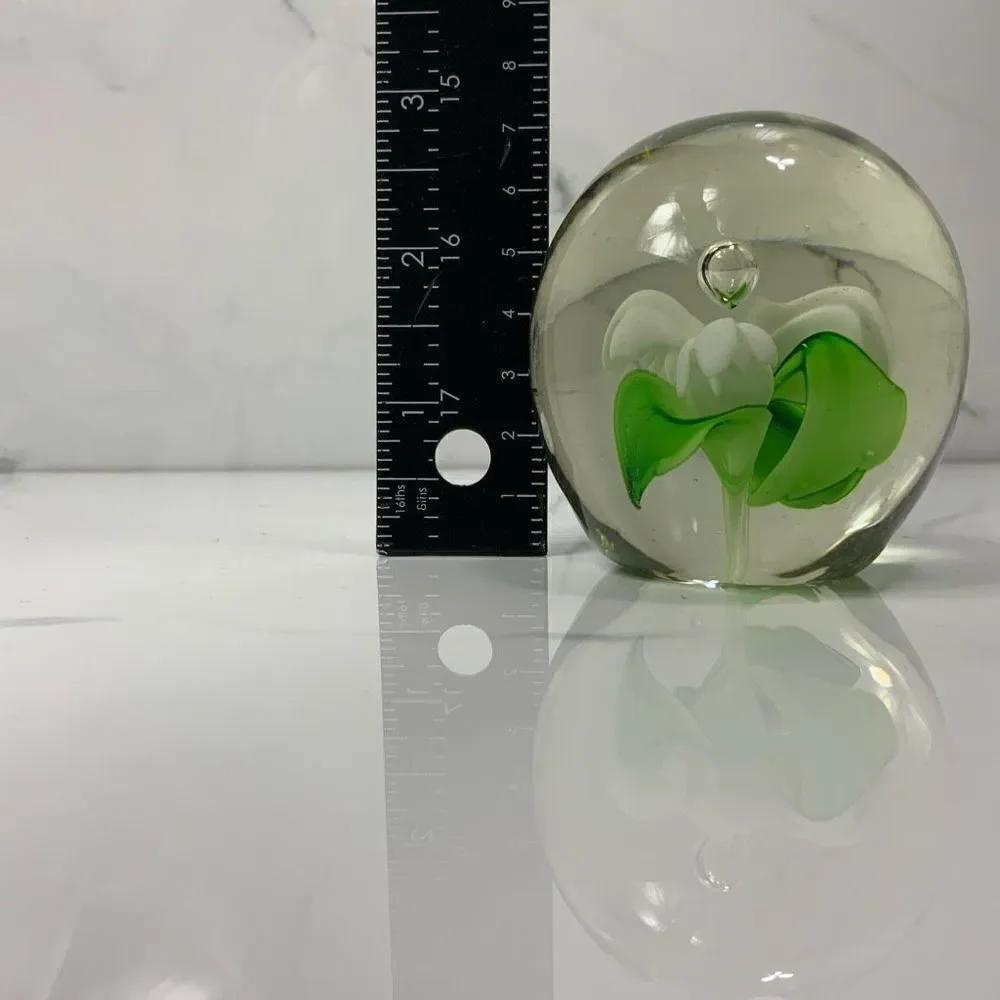 VINTAGE Hand Blown Glass Globe Paperweight with flower inside